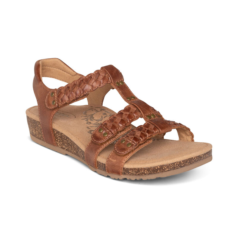 Aetrex Womens Reese Adjustable Gladiator Sandals Cognac - GOFTIow8E